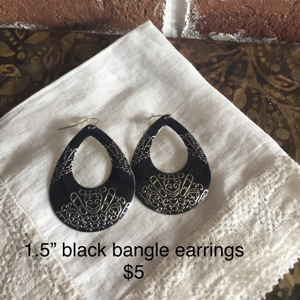 Black and silver bangle earrings